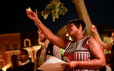 FILE PHOTO: Participants hold a "Silent March Commemorating the Journey of the Enslaved" to mark 400th anniversary of first enslaved African people arriving in Virginia