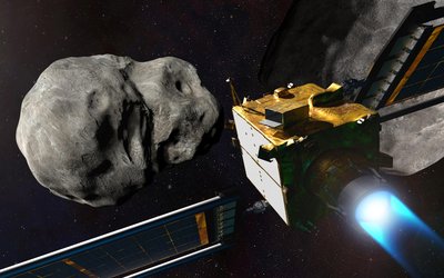 Illustration of NASA's DART spacecraft prior to impact at the Didymos binary asteroid system