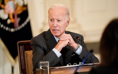 U.S. President Biden and Vice President Harris attend a meeting at the White House