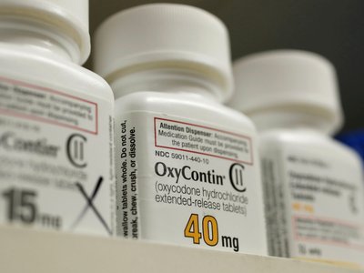 FILE PHOTO: Bottles of prescription painkiller OxyContin made by Purdue Pharma LP sit on a shelf at a local pharmacy in Provo