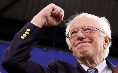 Democratic U.S. presidential candidate Senator Bernie Sanders speaks at his New Hampshire primary night rally in Manchester, N.H., U.S.