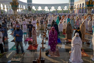 Indonesian Muslims offer Eid al-Adha prayers at the Great Mosque of Central Java, during the outbreak of the coronavirus disease (COVID-19) in Semarang
