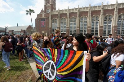 Students walk out of school to protest law known as "Don't say gay bill\