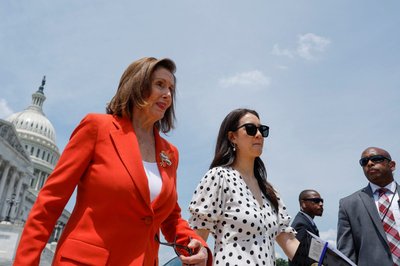 U.S. House Speaker Pelosi participates in a news conference speaking out against the replacement theory at the U.S. Capitol in Washington