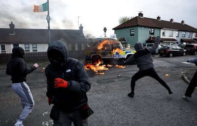 Nationalists hold an anti-agreement rally on the 25th anniversary of the peace deal, in Londonderry