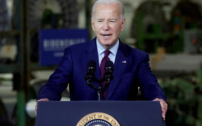 FILE PHOTO: U.S. President Joe Biden delivers remarks on the economy at Auburn Manufacturing, in Auburn