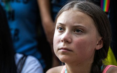 Swedish activist Greta Thunberg participates in a youth climate change protest in front of the United Nations Headquarters in Manhattan