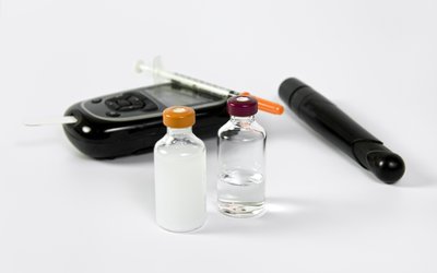Blood test meter, finger pricker and insulin vials