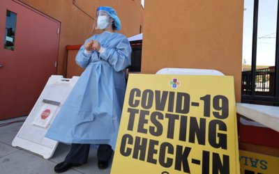 Registered nurse Glenda Perez waits to test people for the coronavirus disease (COVID-19), in East Los Angeles