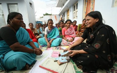 A Microfinance Group at a meeting in Hyderabad Slum in Andhra Pradesh, India ( Women members of Microfinance Group )