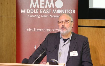 Saudi dissident Jamal Khashoggi speaks at an event hosted by Middle East Monitor in London