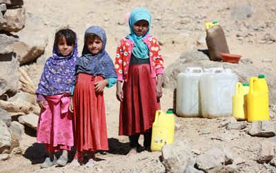 Displaced Yemeni girls are seen at a refugee camp located between Marib and Sanaa