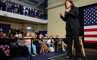 U.S. Senator and Democratic presidential hopeful Kamala Harris campaigns at a town hall meeting in North Charleston