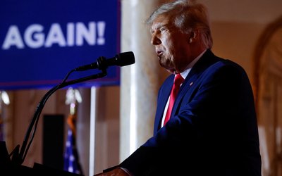 Former U.S. President Donald Trump announces he will run for president in 2024 at his Mar-a-Lago estate in Palm Beach