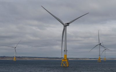 The European Offshore Wind Deployment Centre (EOWDC) is seen off Aberdeen, Scotland