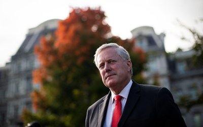 White House Chief of Staff Mark Meadows speaks to reporters following a television interview, outside the White House