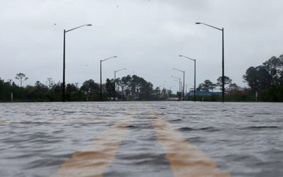 A flooded road is pictured during Hurricane Sally in Gulf Shores