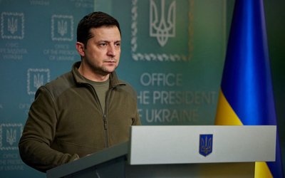 Ukrainian President Volodymyr Zelenskiy makes a statement in Kyiv
