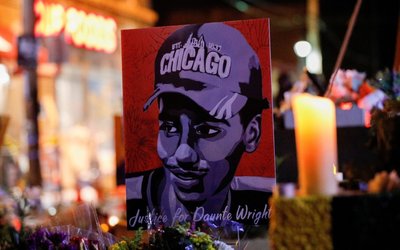 FILE PHOTO: A poster of Daunte Wright is seen after the guilty verdict in the Derek Chauvin trial was announced at George Floyd Square in Minneapolis, Minnesota, U.S.