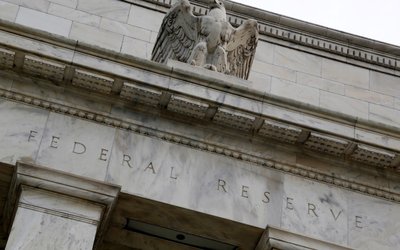 FILE PHOTO: An eagle tops the U.S. Federal Reserve building's facade in Washington