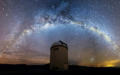 The warped shape of the stellar disk of the Milky Way galaxy is seen over the Warsaw telescope