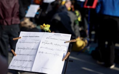 Orchestral flashmob 'Music for Peace' during protest against Russia's invasion of Ukraine, in London