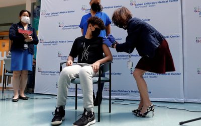Children receive Pfizer-BioNTech vaccine for the coronavirus disease (COVID-19) in New Hyde Park, New York