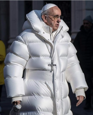 AI-generated image of the Pope in a puffer jacket.