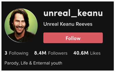 Profile image of the parody "unreal" Keanu Instagram account which posts deepfake videos of Keanu Reeves.