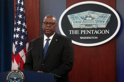 U.S. Defense Secretary Austin gives a press briefing at the Pentagon