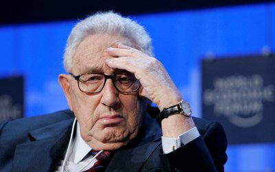 Former US Secretary of State Kissinger attends the opening news conference of the World Economic Forum in Davos