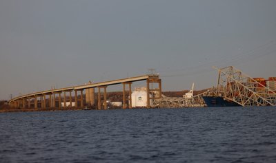 Emergency personnel work at the scene of the Francis Scott Key Bridge collapse in Baltimore