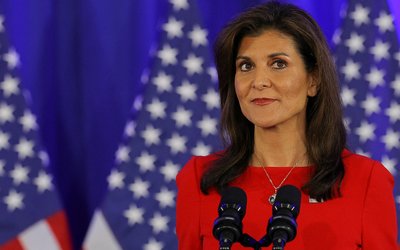 Republican presidential candidate Nikki Haley announces the suspension of her campaign, in Charleston