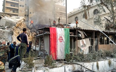 Smoke rises after what the Iranian media said was an Israeli strike on a building close to the Iranian embassy in Damascus
