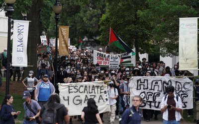 People demonstrate at Emory University in support of Palestinians, in Atlanta