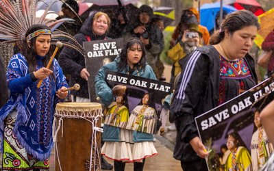 Native American group Apache Stronghold gather outside 9th Circuit Appeal Court in California