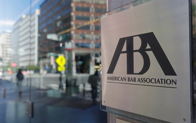 Signage is seen outside of the American Bar Association (ABA) in Washington, D.C.