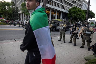 Protest against federal immigration sweeps in downtown Los Angeles