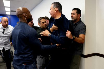 U.S. Secretary of Homeland Security Kristi Noem holds a press conference, in Los Angeles
