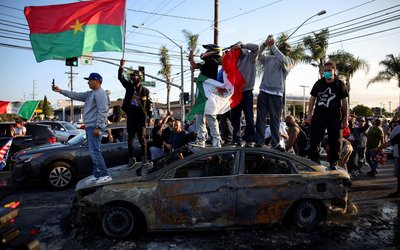Protest following multiple detentions by Immigration and Customs Enforcement (ICE), in Compton