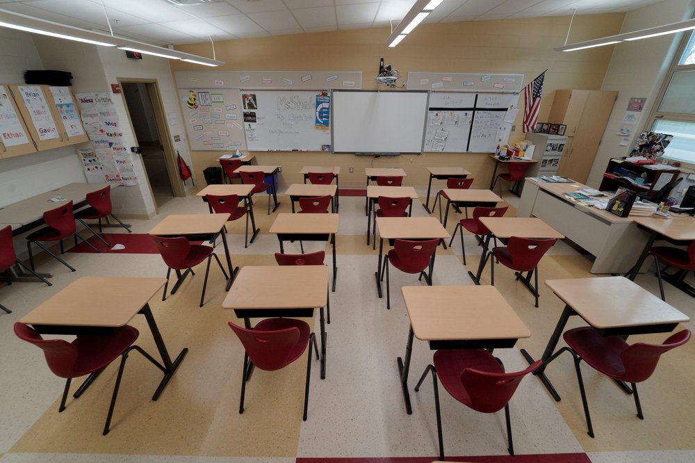 A classroom sits empty ahead of the statewide school closures in Ohio, inside Milton-Union Exempted Village School District in West Milton, Ohio