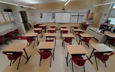 A classroom sits empty ahead of the statewide school closures in Ohio, inside Milton-Union Exempted Village School District in West Milton, Ohio