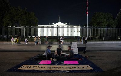Protest over U.S. President Trump's public comments about removing the homeless 'immediately' from Washington, D.C.
