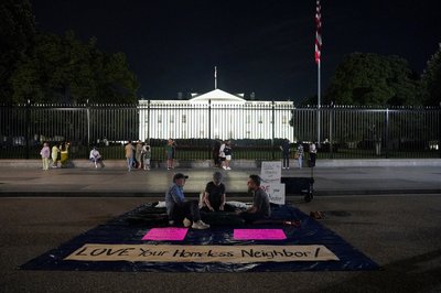 Protest over U.S. President Trump's public comments about removing the homeless 'immediately' from Washington, D.C.