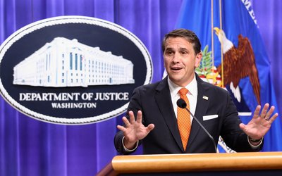 Acting U.S. Attorney General Todd Blanche and Assistant Attorney General for the Fraud Division Colin McDonald hold a press conference in Washington