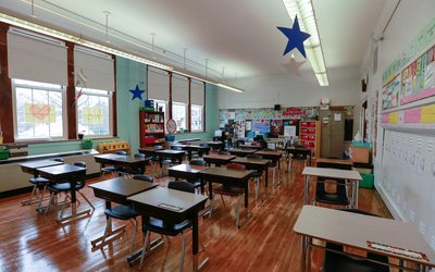 A view shows a classroom one day before the return of the students to school after the coronavirus disease (COVID-19) restrictions were adjusted, in Louisville