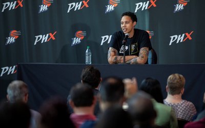 Brittney Griner holds a news conference ahead of return to court with Phoenix Mercury
